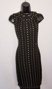 Carmen Marc Valvo Black & Gold Studded  Dress